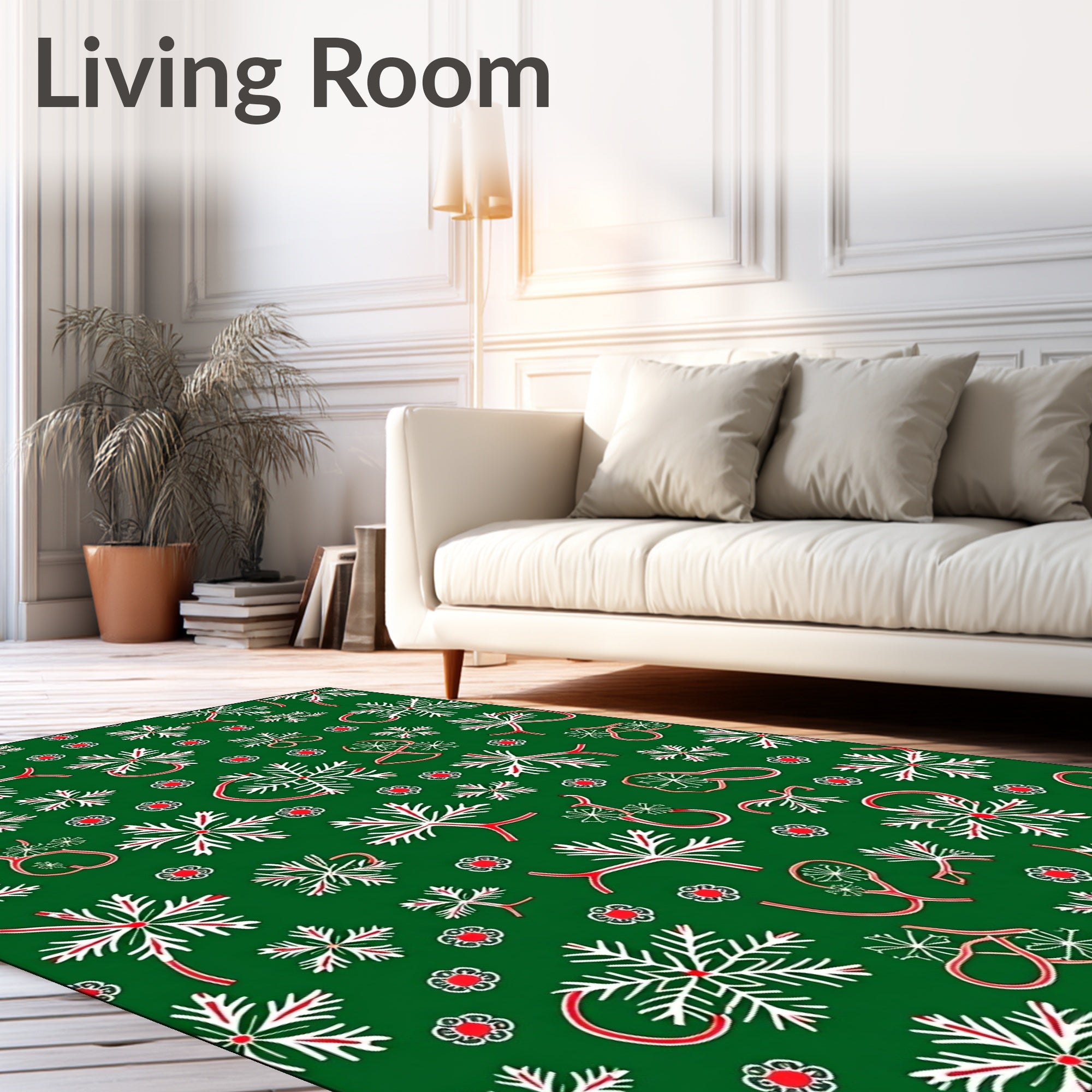 Green Red White Snowflake Garland Rug