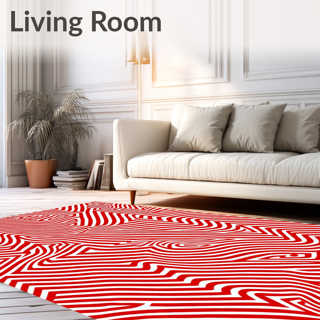 Red White Abstract Maze Stripes Rug