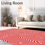Red White Abstract Maze Stripes Rug