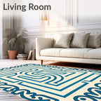 Retro Teal Maze Border Rectangle Rug