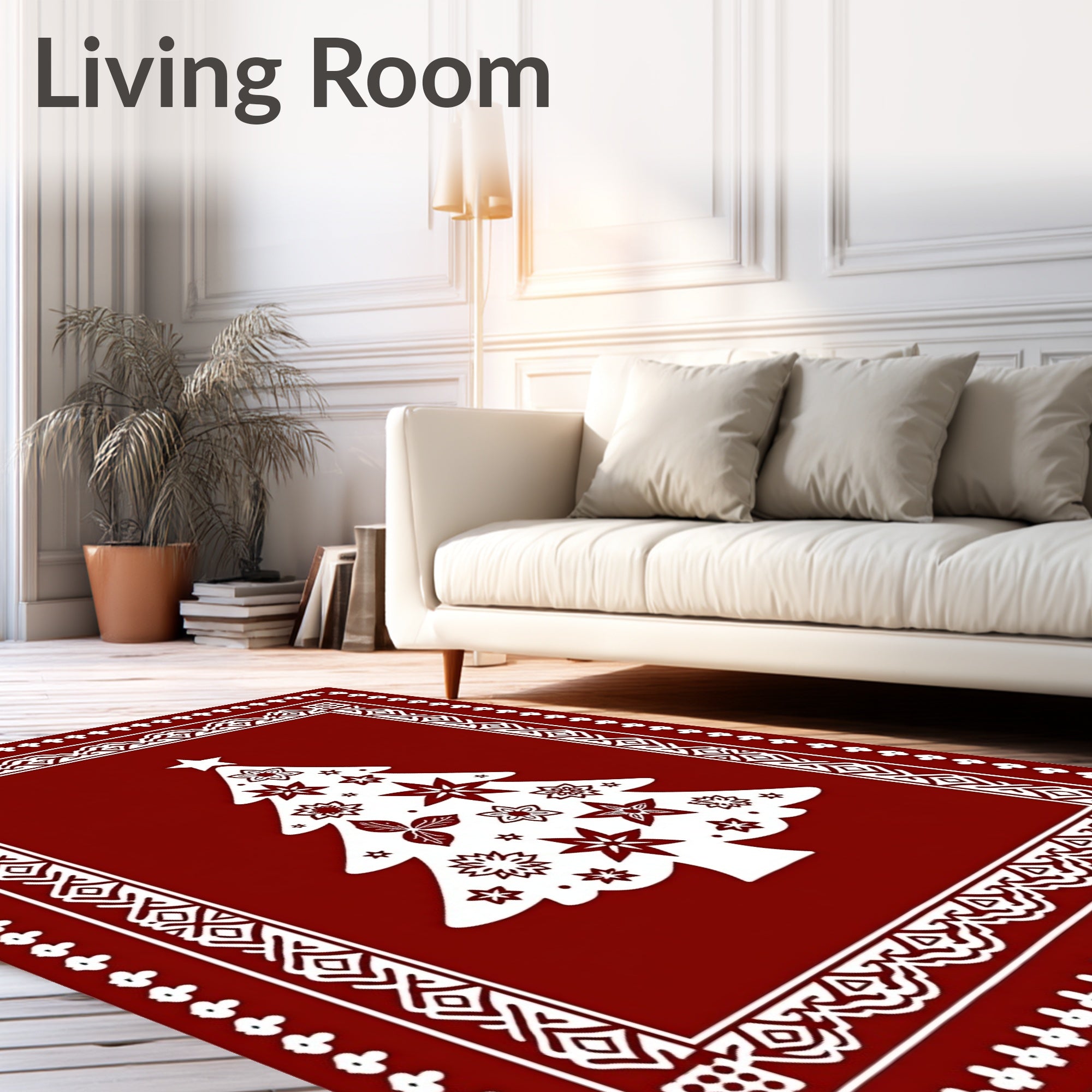 Crimson White Christmas Tree Border Rug
