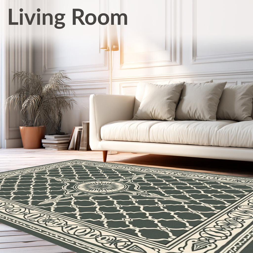 Deep Green Lattice Center Medallion Rug