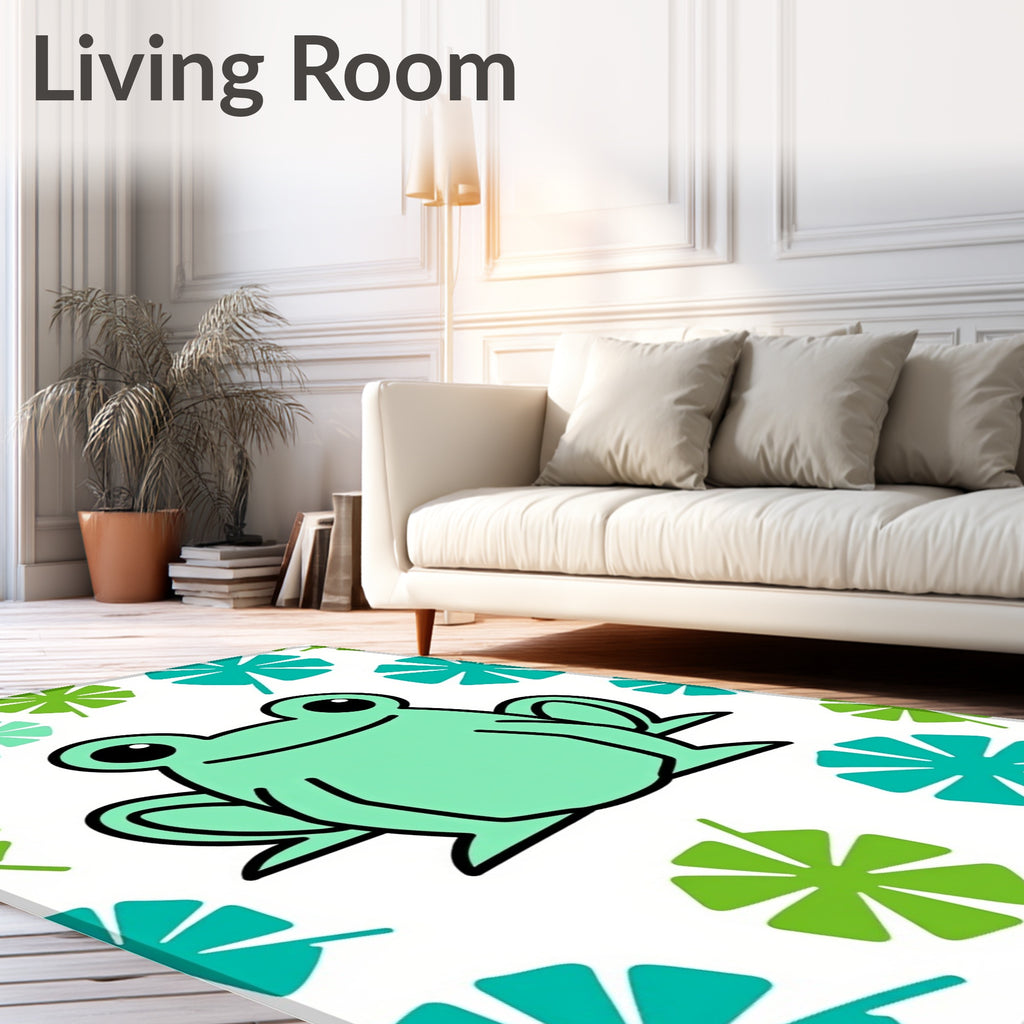 Green Frog With Teal Leaf Accents Rug