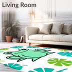 Green Frog With Teal Leaf Accents Rug