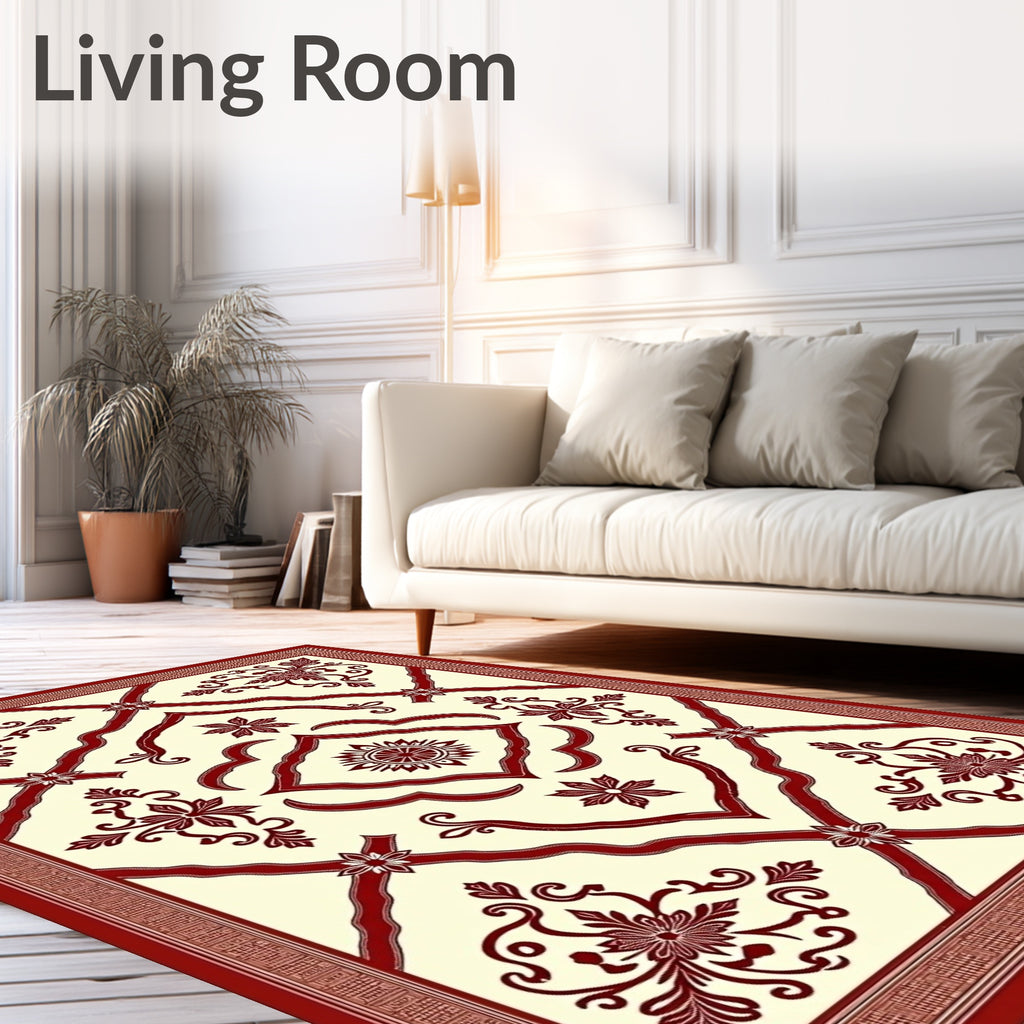 Crimson Floral Lattice Medallion Rug