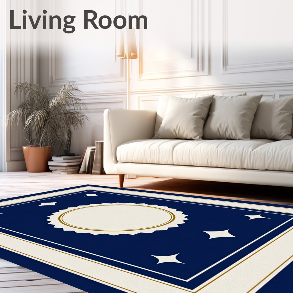 Navy Cream Diamond Star Medallion Rug