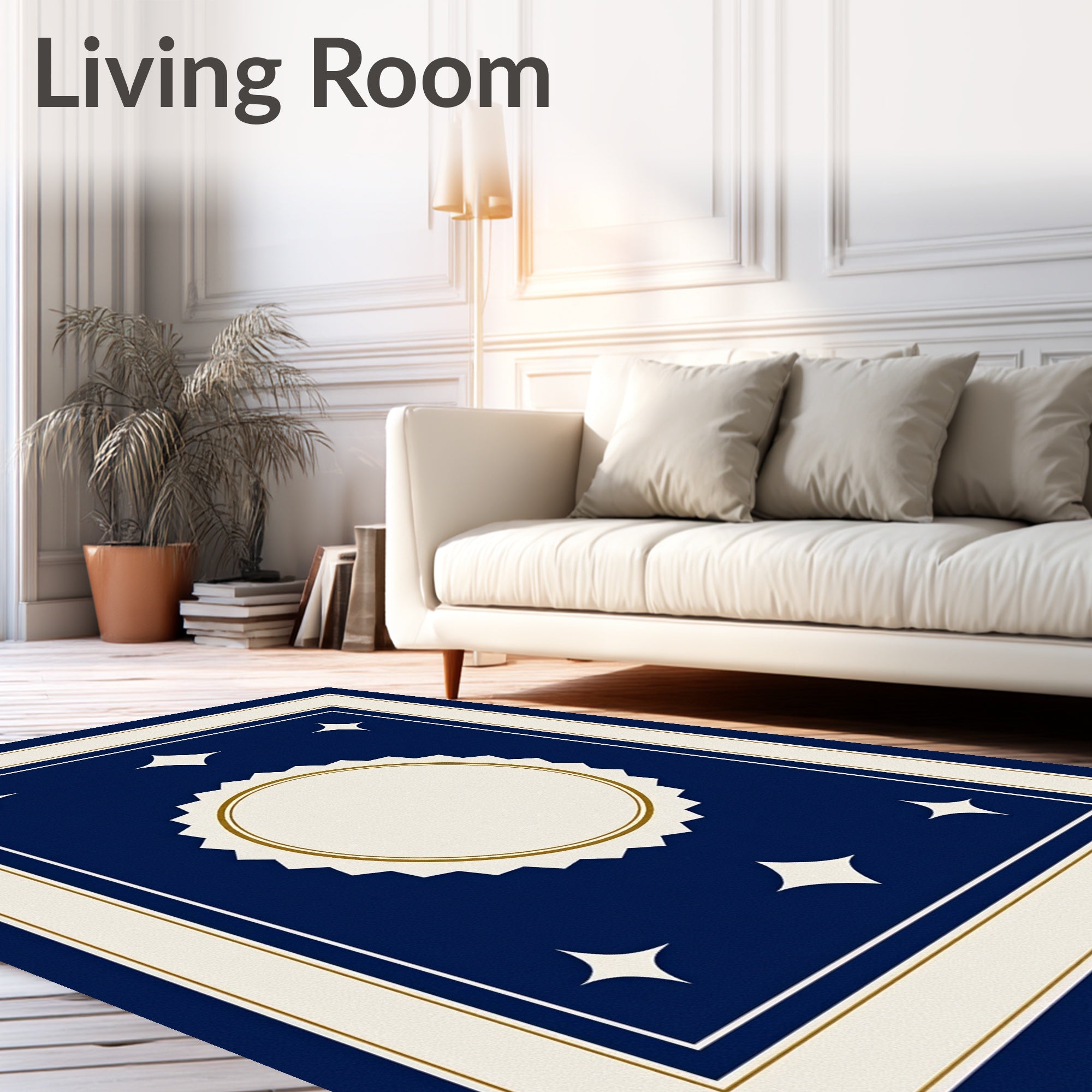 Navy Cream Diamond Star Medallion Rug