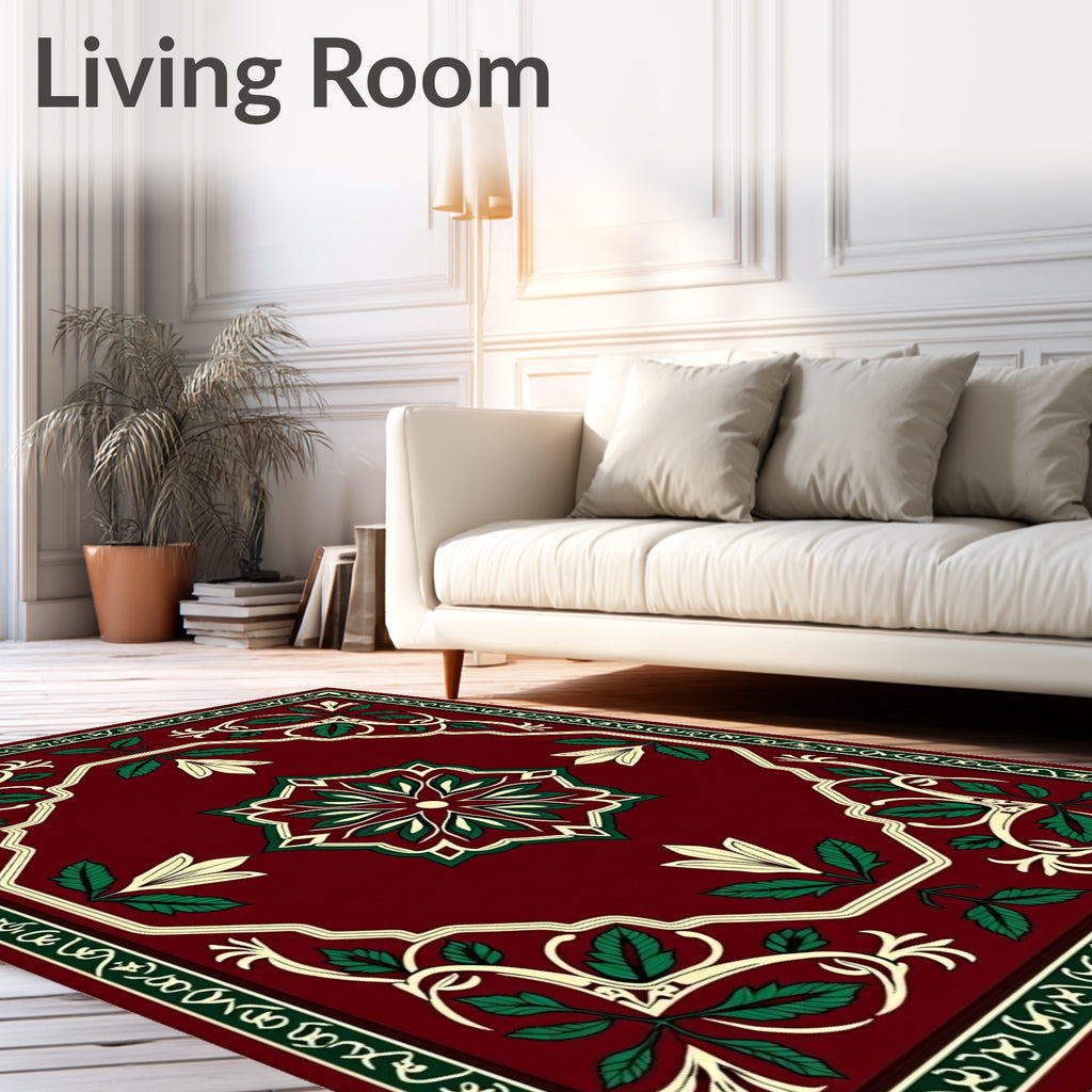 Deep Red Floral Medallion Garden Rug