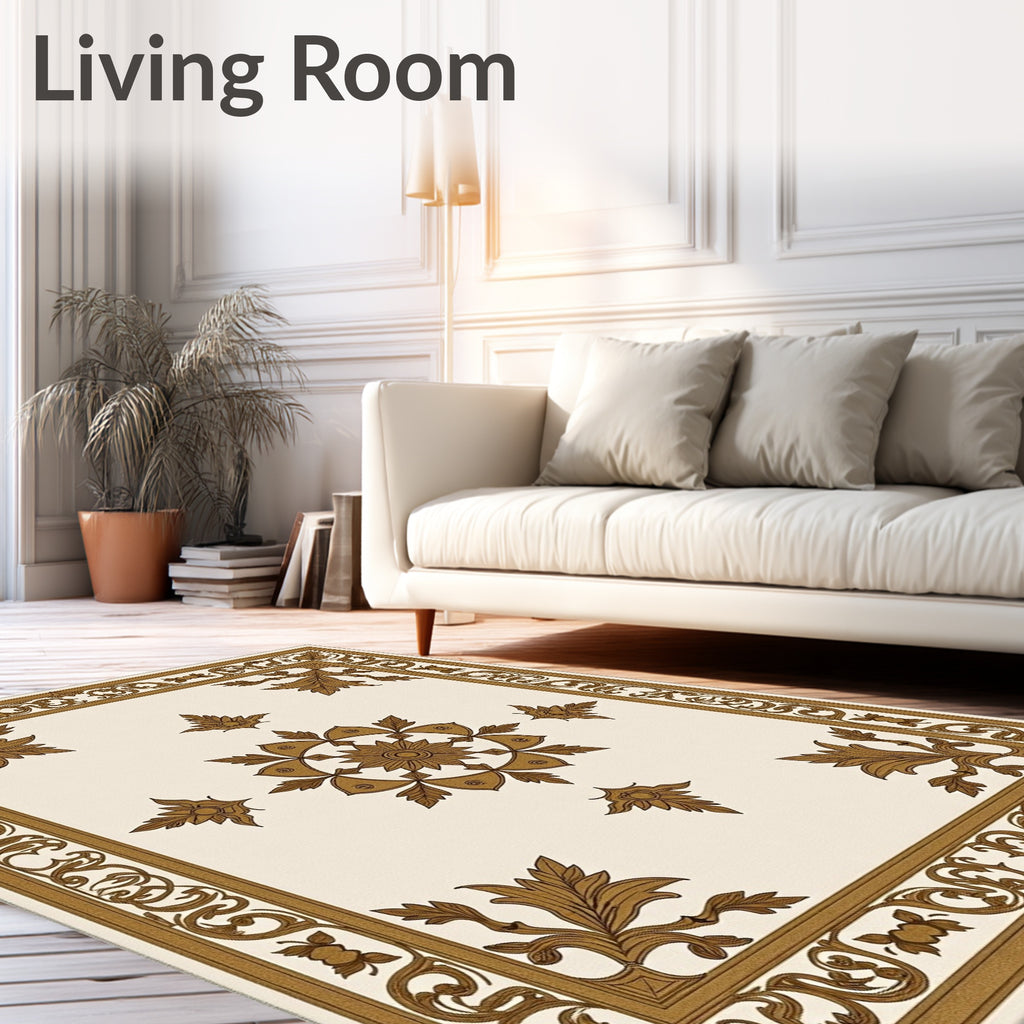 Ornate Brown Floral Medallion Rug