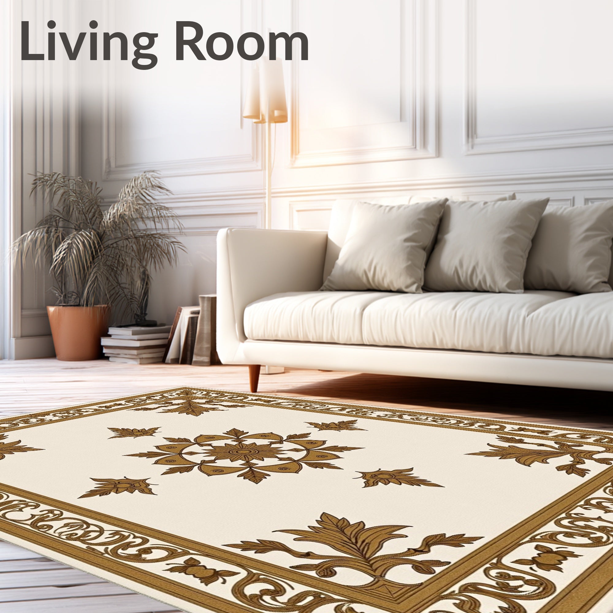 Ornate Brown Floral Medallion Rug