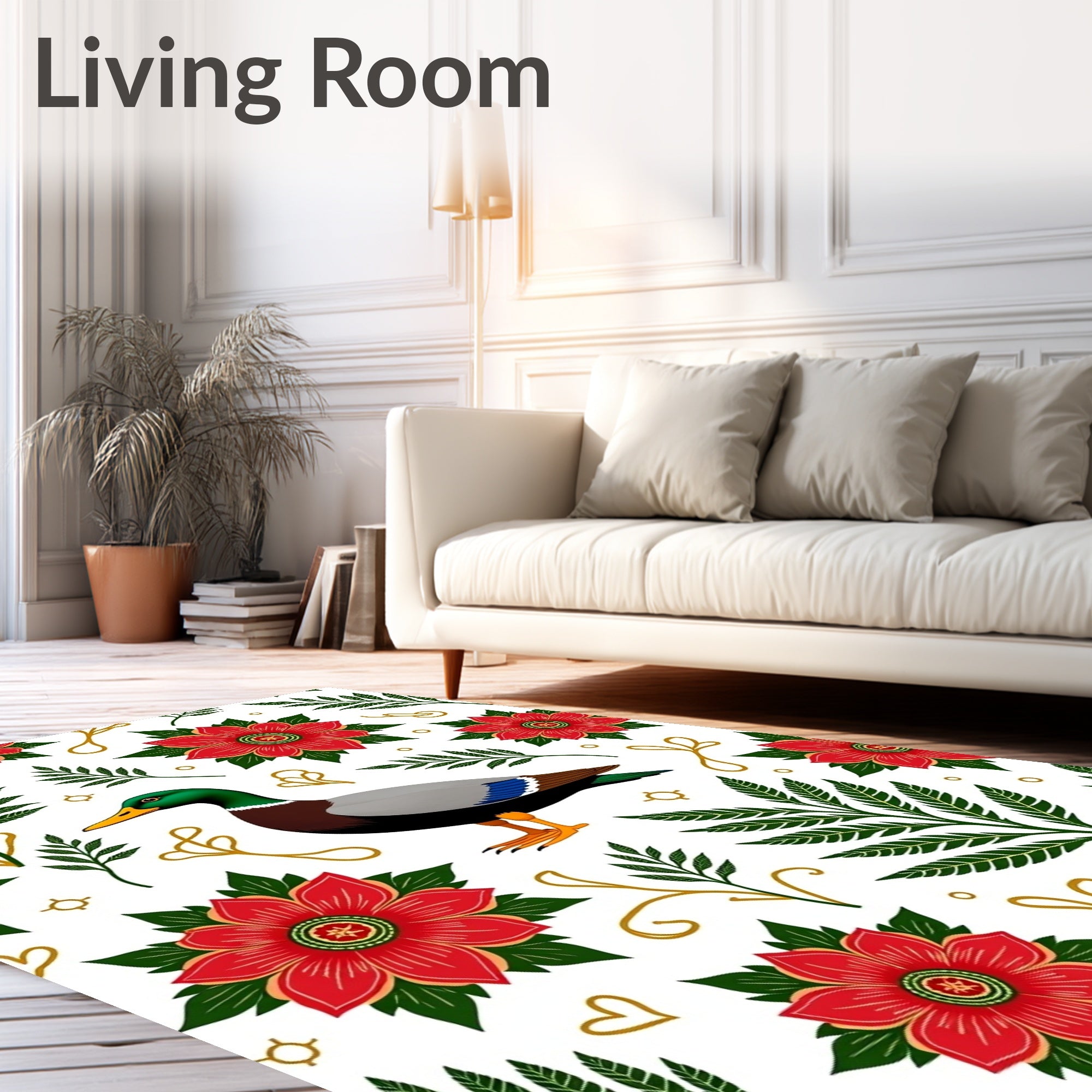 Vibrant Red Floral Mallard Countryside Rug