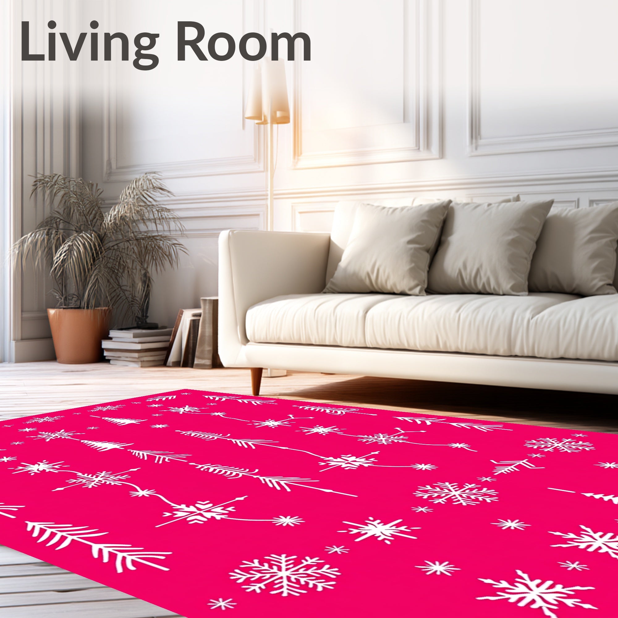 White Forest Snowflakes On Pink Rug