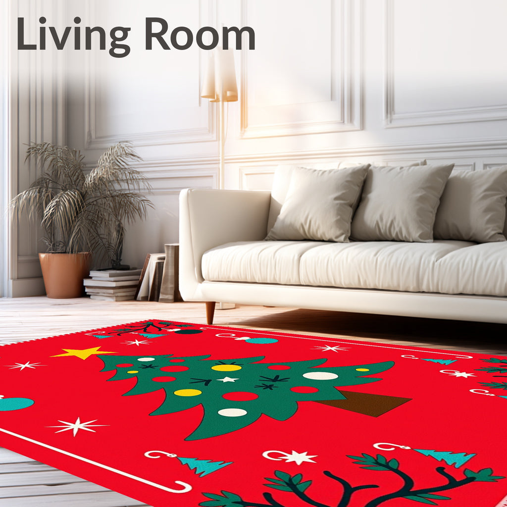 Festive Red Christmas Tree Ornaments Rug