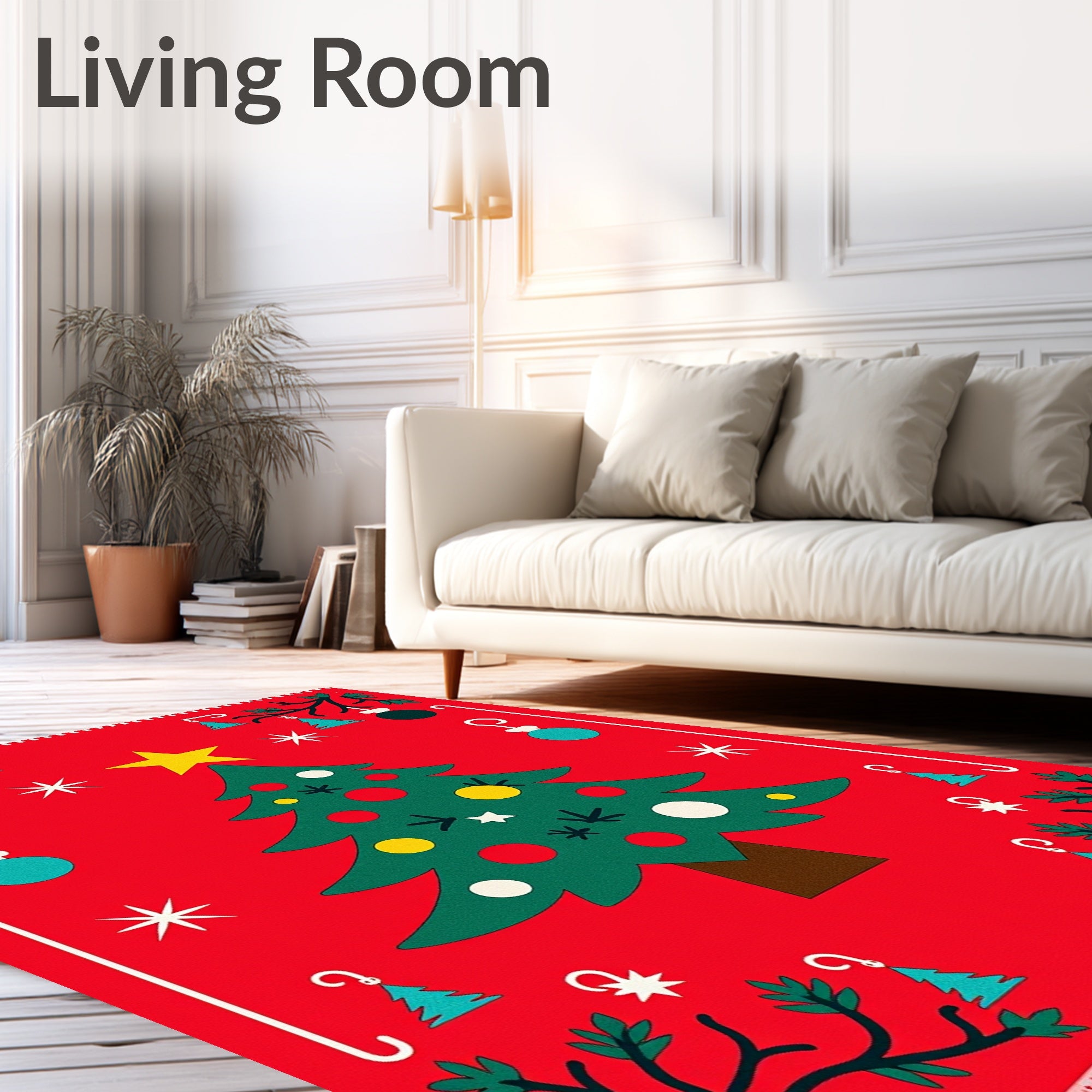Festive Red Christmas Tree Ornaments Rug