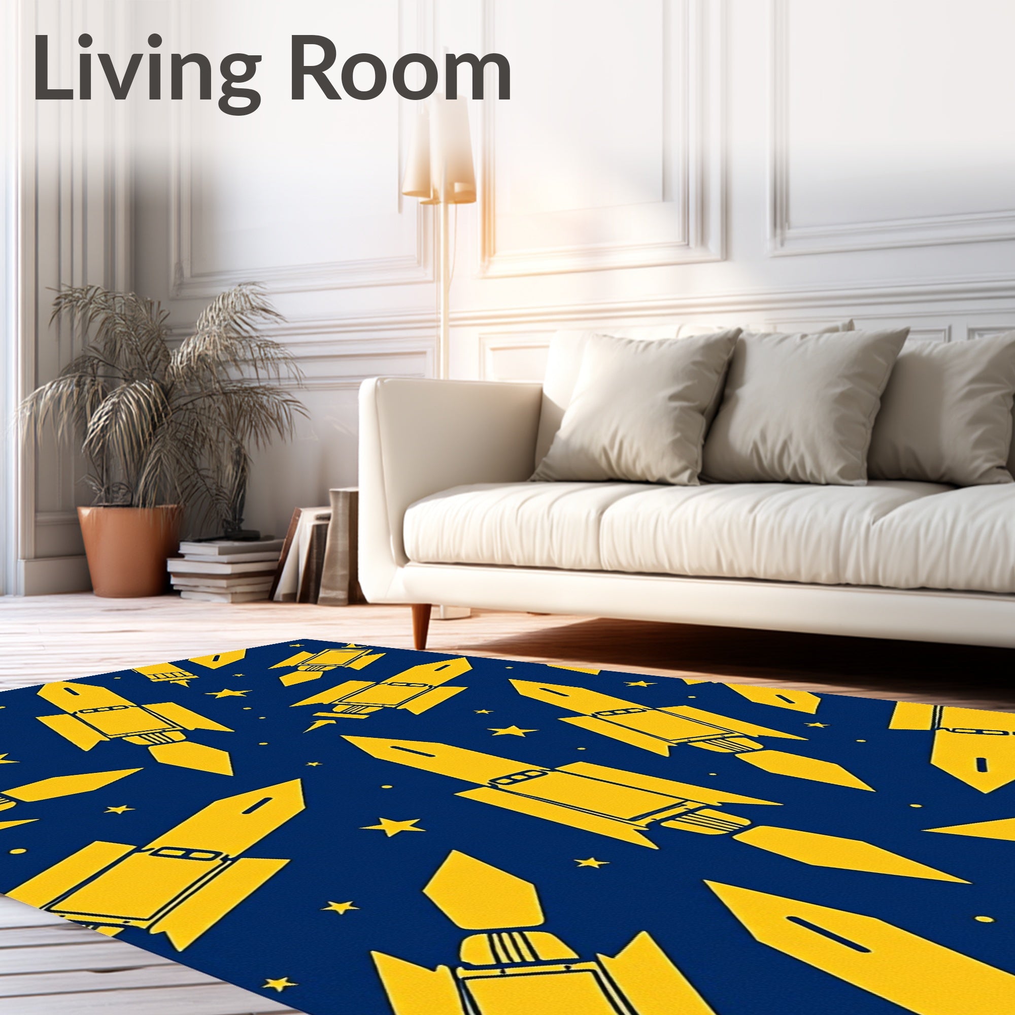 Yellow Rocket Ships Space Travel Rug