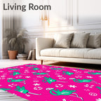 Whimsical Teal Flamingo Pink Field Rug