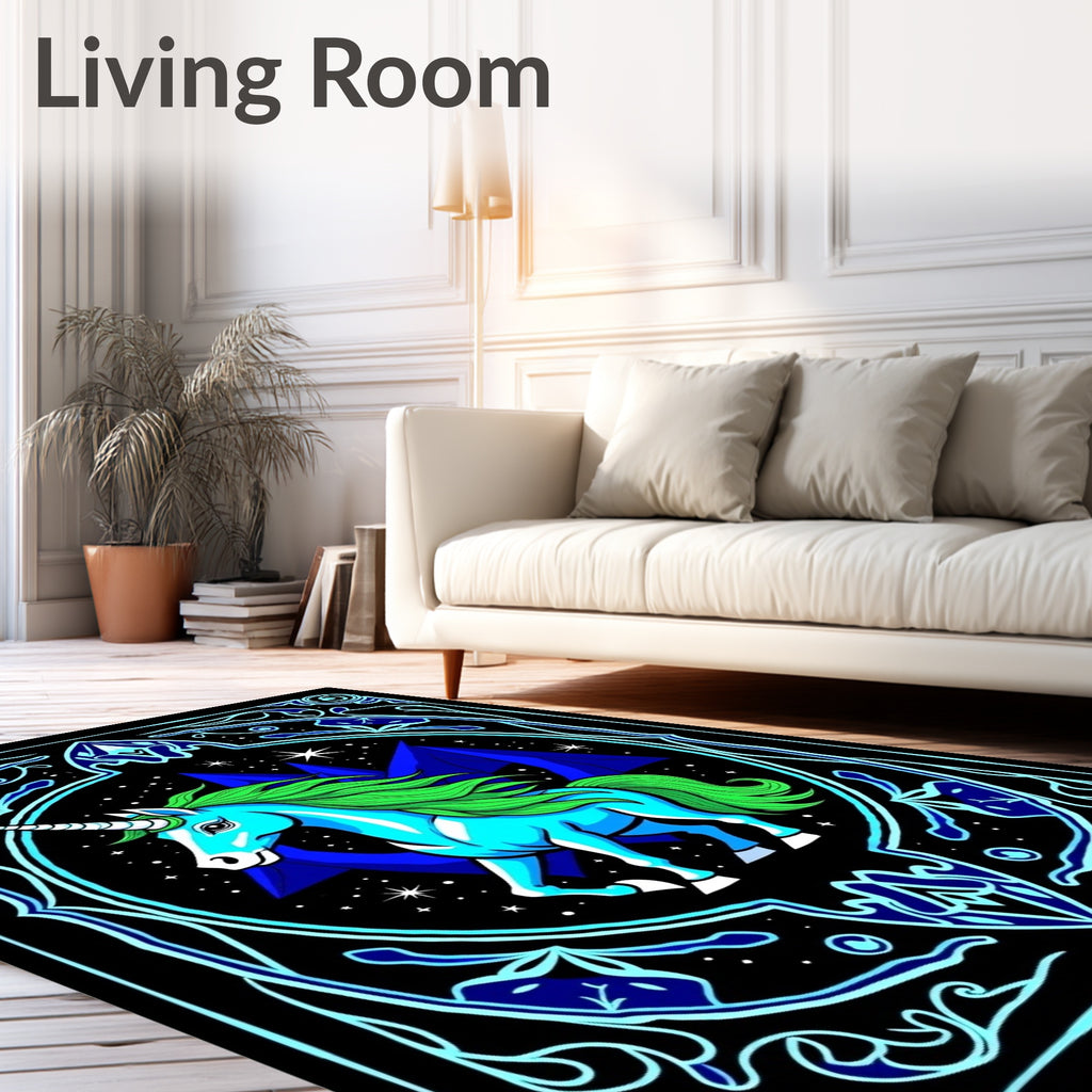 Blue Neon Unicorn Cosmic Night Rug