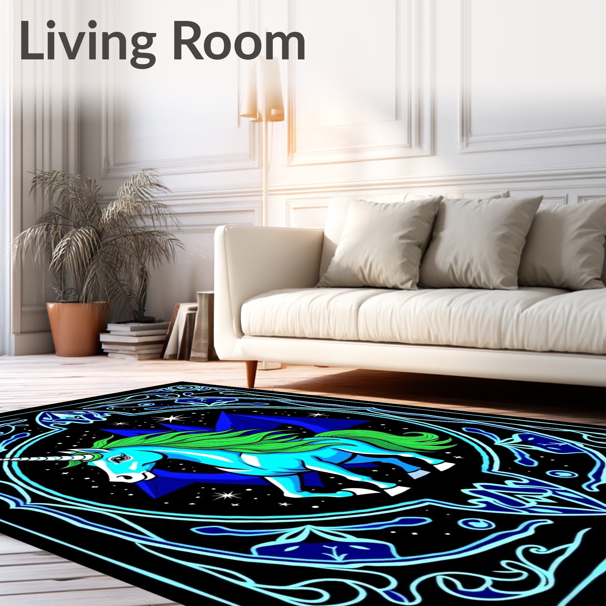 Blue Neon Unicorn Cosmic Night Rug