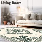 Dark Green Ornamental Scrollwork Medallion Rug