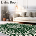 Deep Green White Floral Medallion Vine Rug