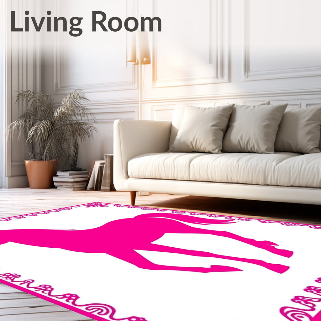 Vibrant Pink Horse Floral Border Rug