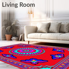 Vibrant Red Blue Mandala Floral Rug