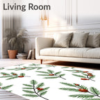 Festive Green Fir Sprigs Red Berries Rug