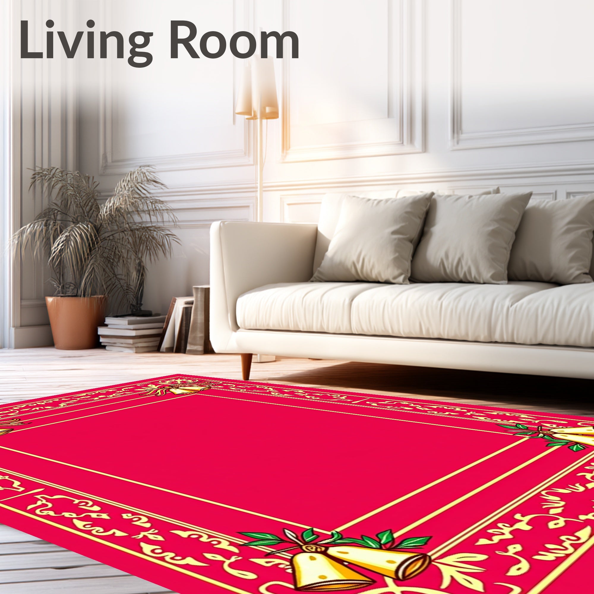 Golden Bells Crimson Border Ornament Rug