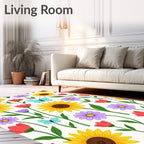 Sunny Yellow Sunflower Meadow Butterflies Rug