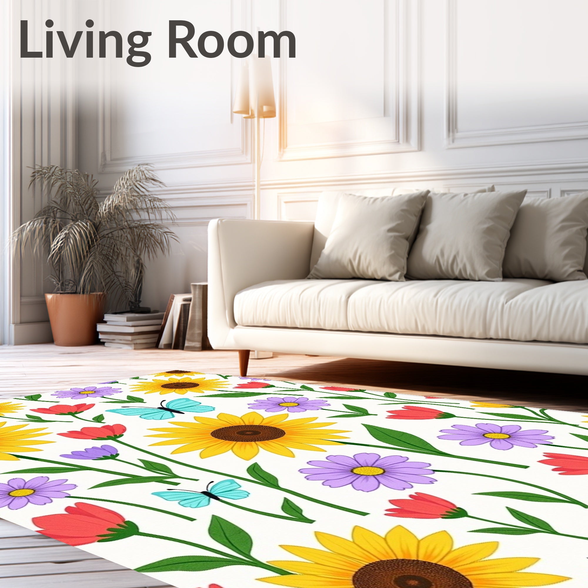 Sunny Yellow Sunflower Meadow Butterflies Rug