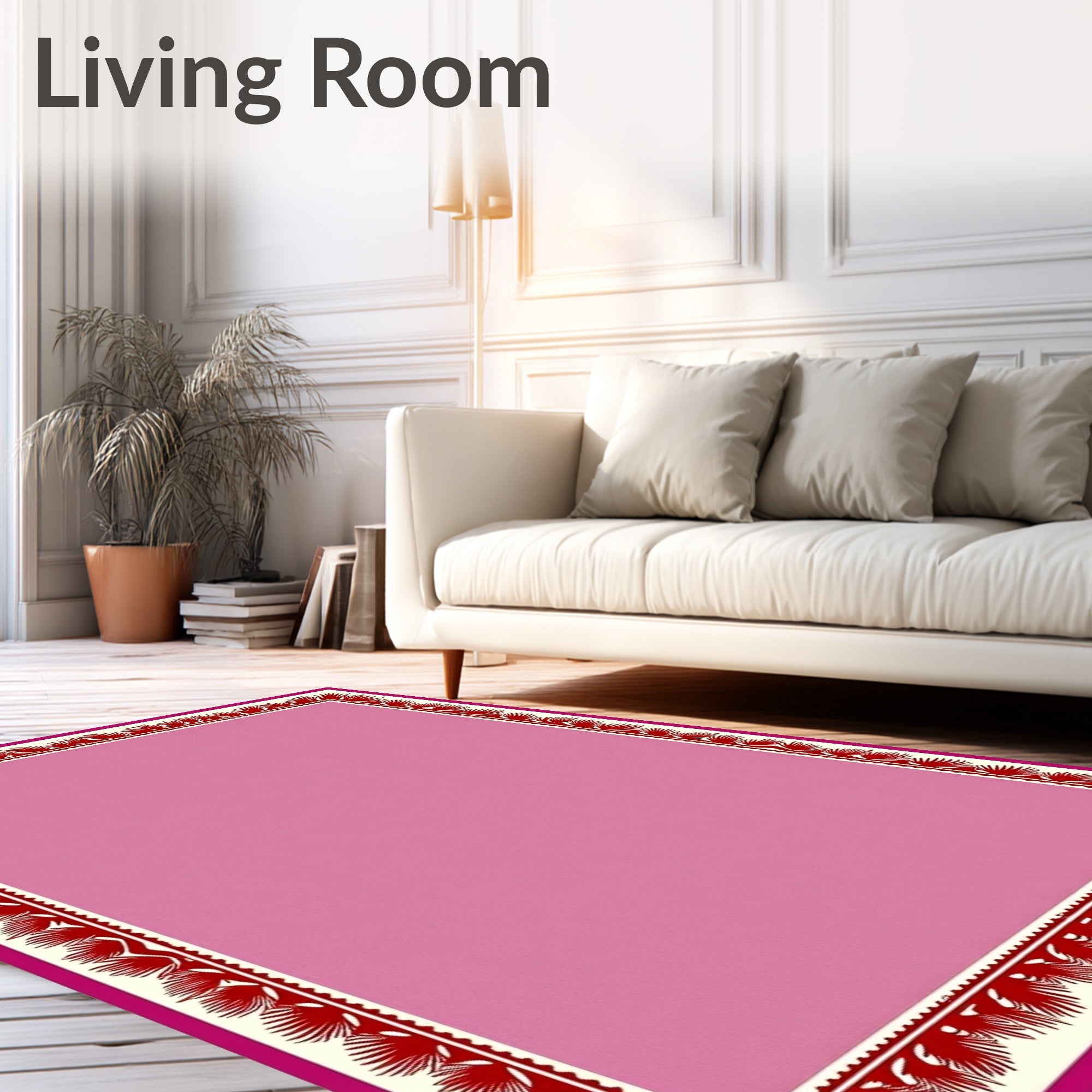 Crimson Floral Edge Pink Field Rug
