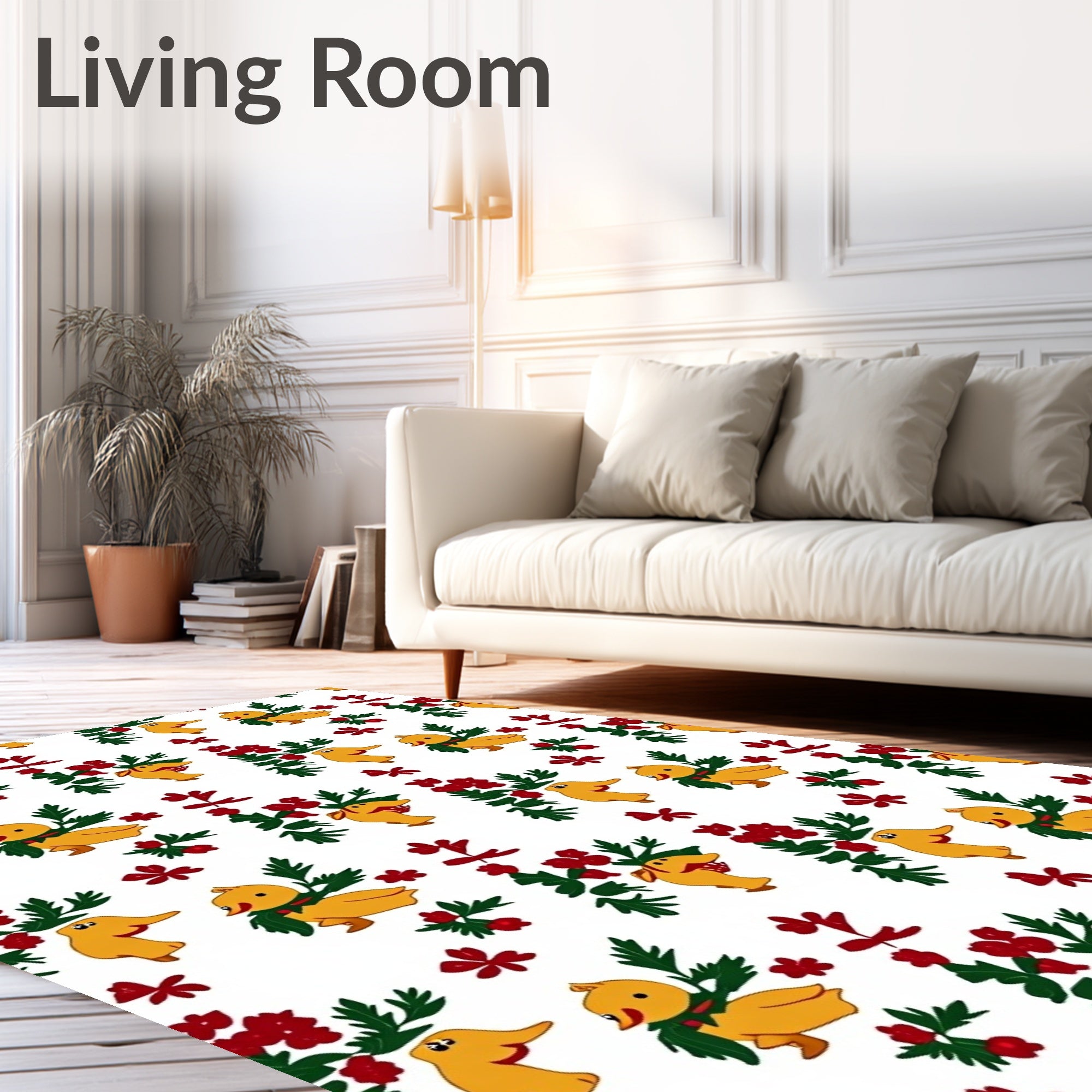 Charming Yellow Ducklings Red Berries Garland Rug
