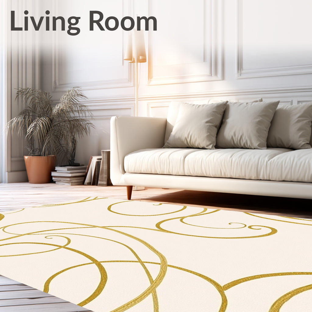 Golden Flourish Swirl Contemporary Rug