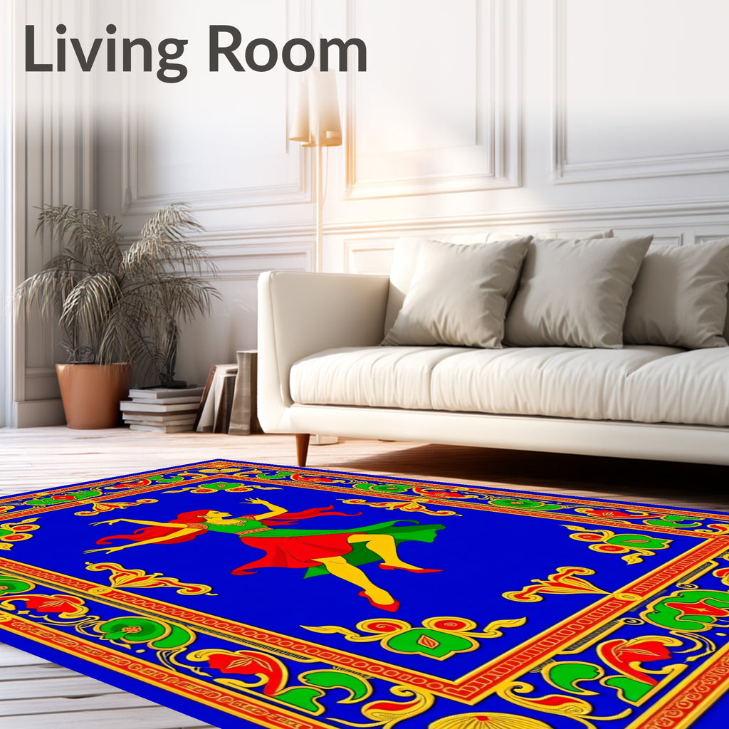 Vibrant Blue Dancer Floral Frame Rug