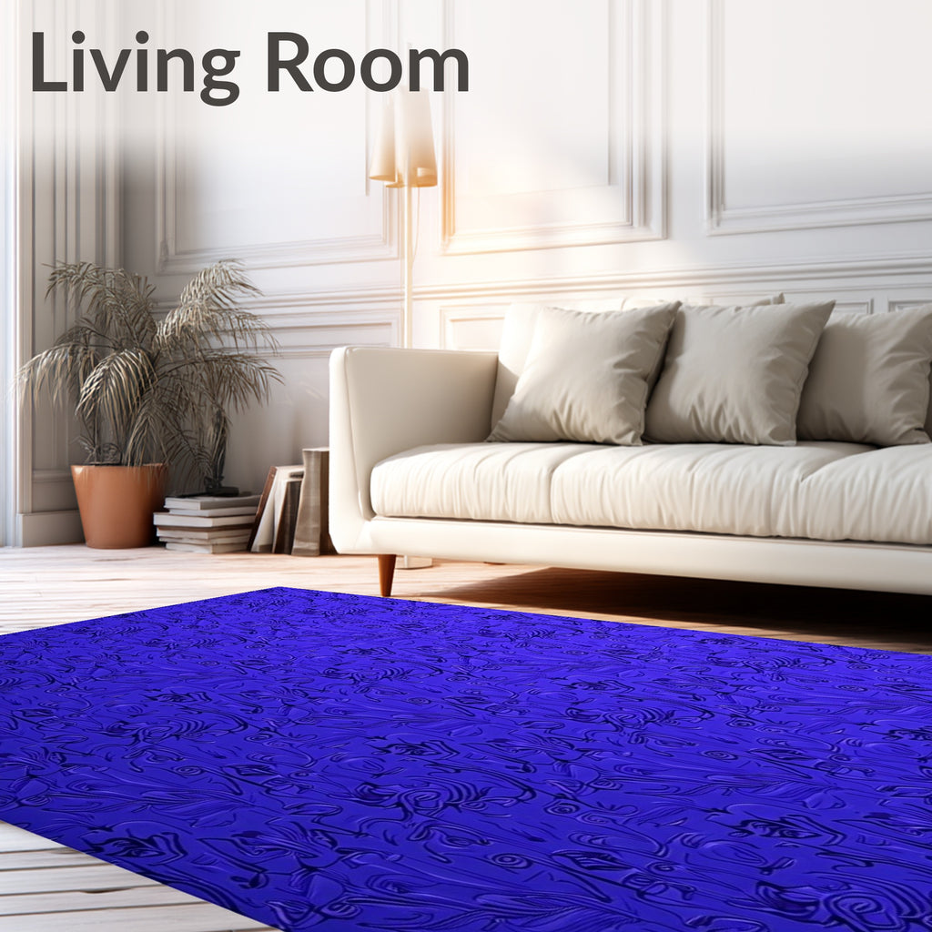 Royal Blue Abstract Floral Swirl Rug