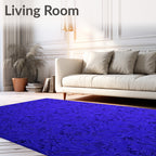 Royal Blue Abstract Floral Swirl Rug
