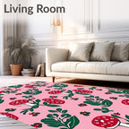 Whimsical Pink Red Mushroom Garden Rug