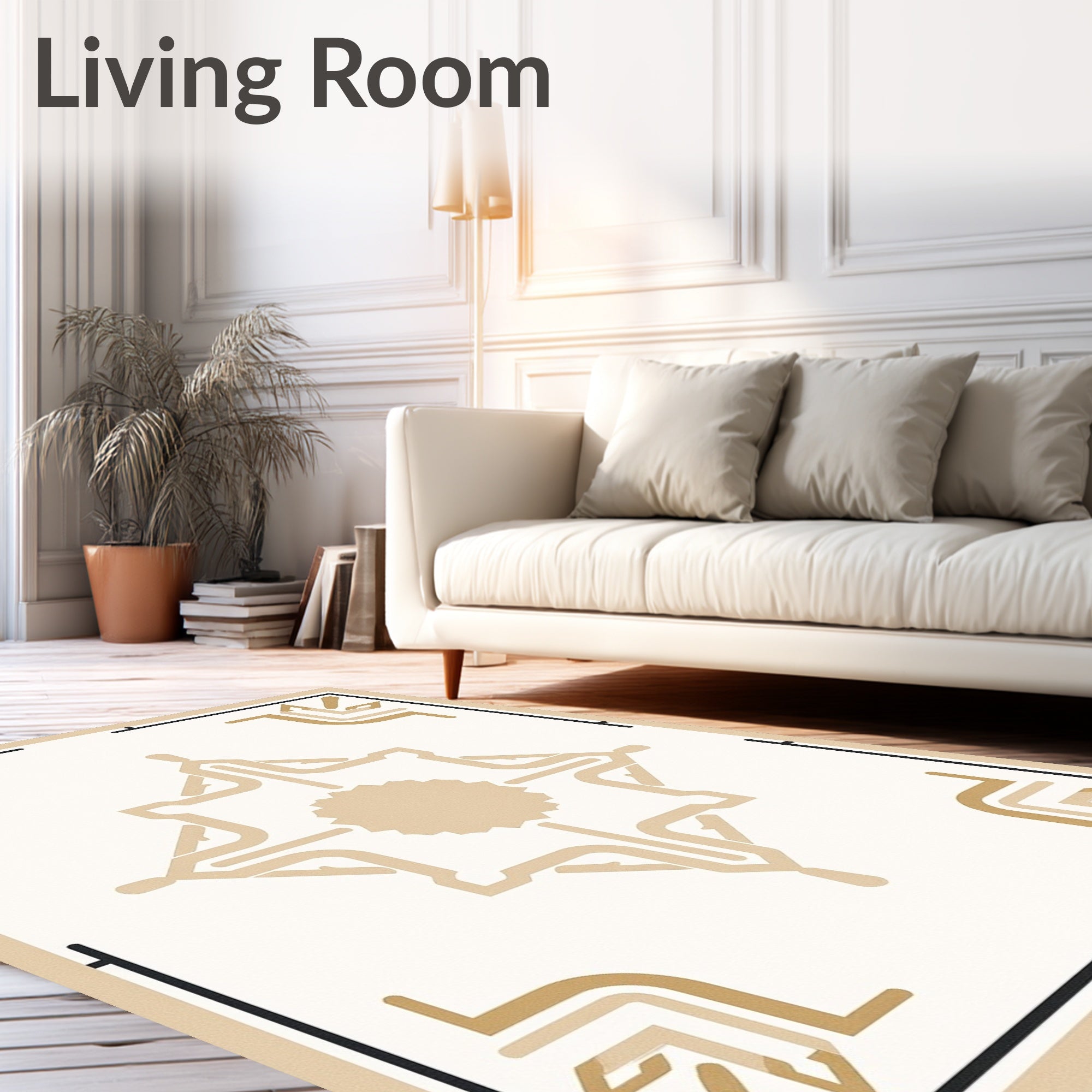 Neutral Beige Art Deco Medallion Rug