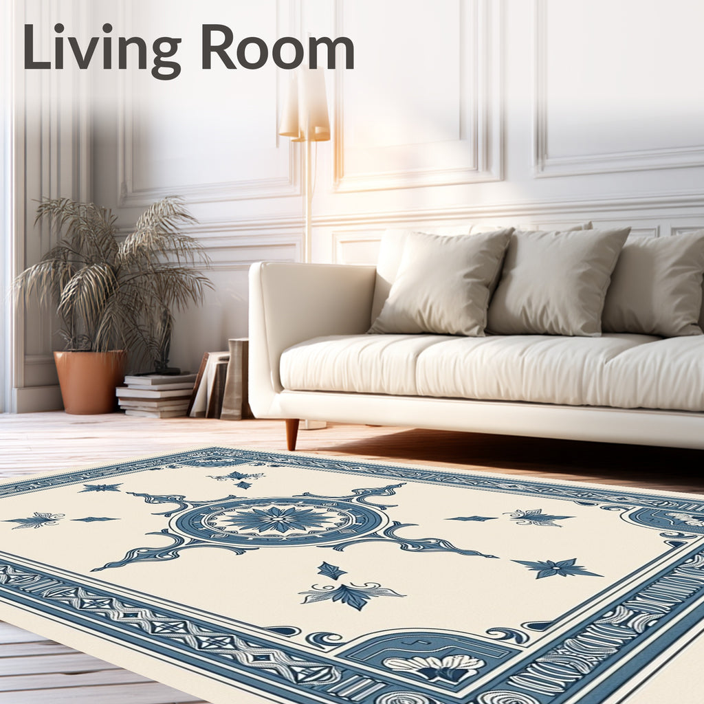 Classic Blue Floral Medallion Border Rug