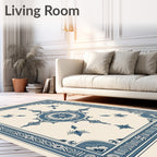 Classic Blue Floral Medallion Border Rug