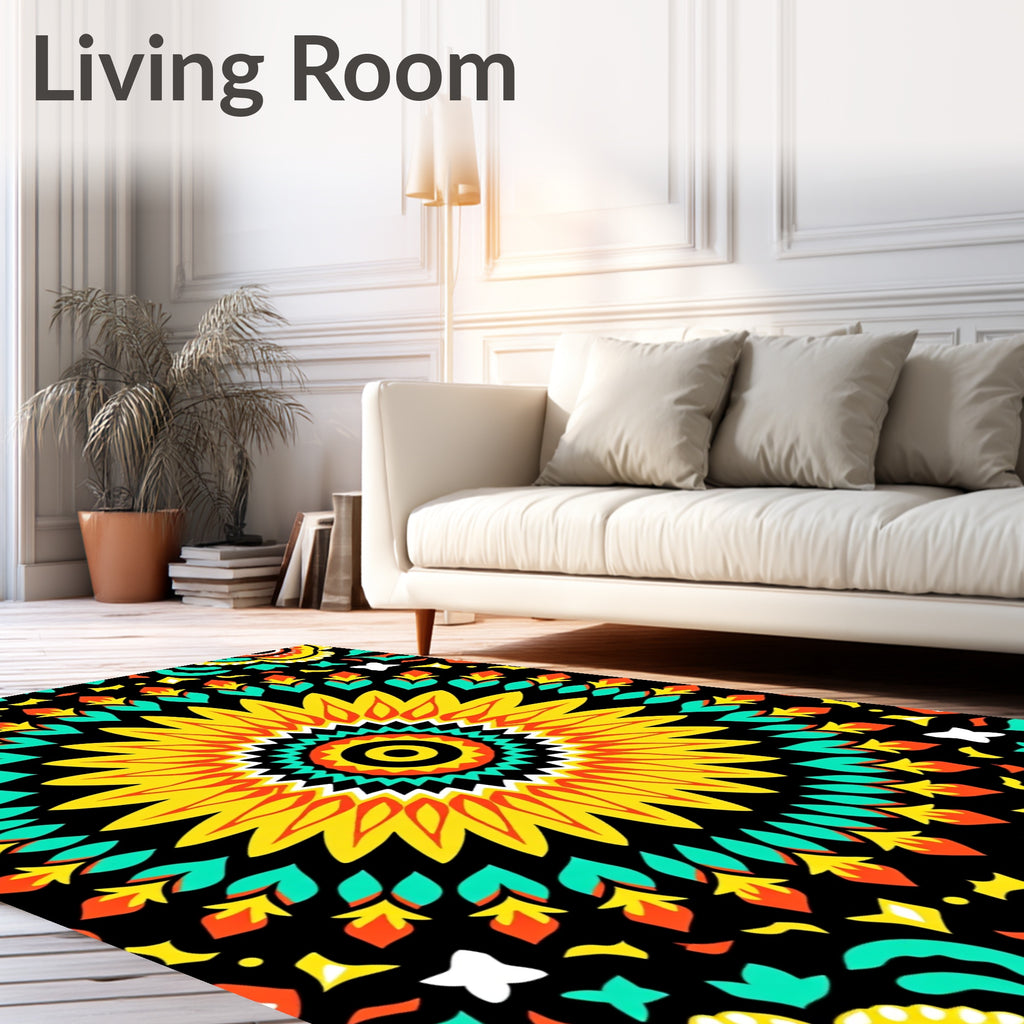 Vibrant Yellow Sunburst Mandala Rug