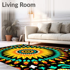 Vibrant Yellow Sunburst Mandala Rug
