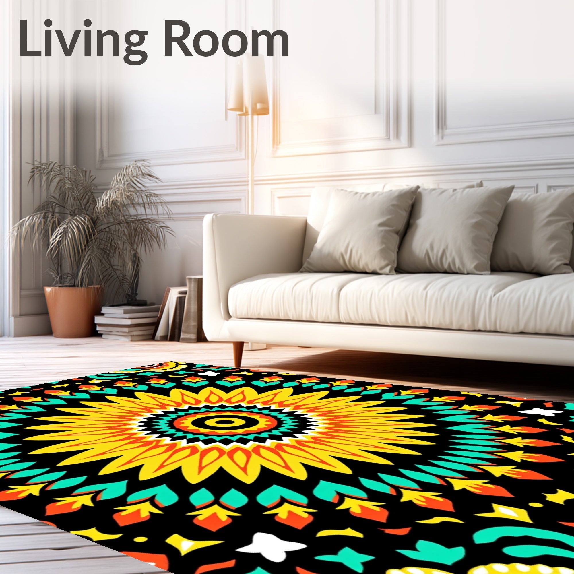 Vibrant Yellow Sunburst Mandala Rug