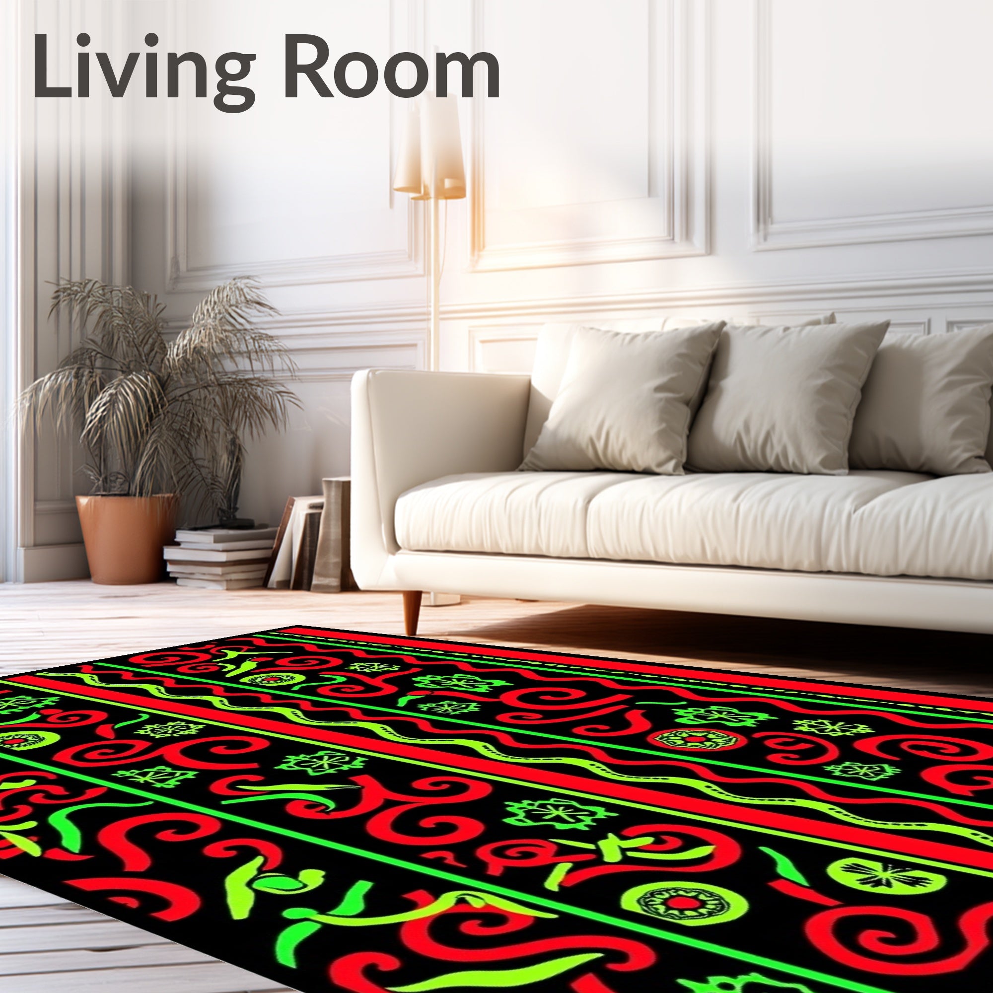 Bold Red Neon Swirls Black Rug