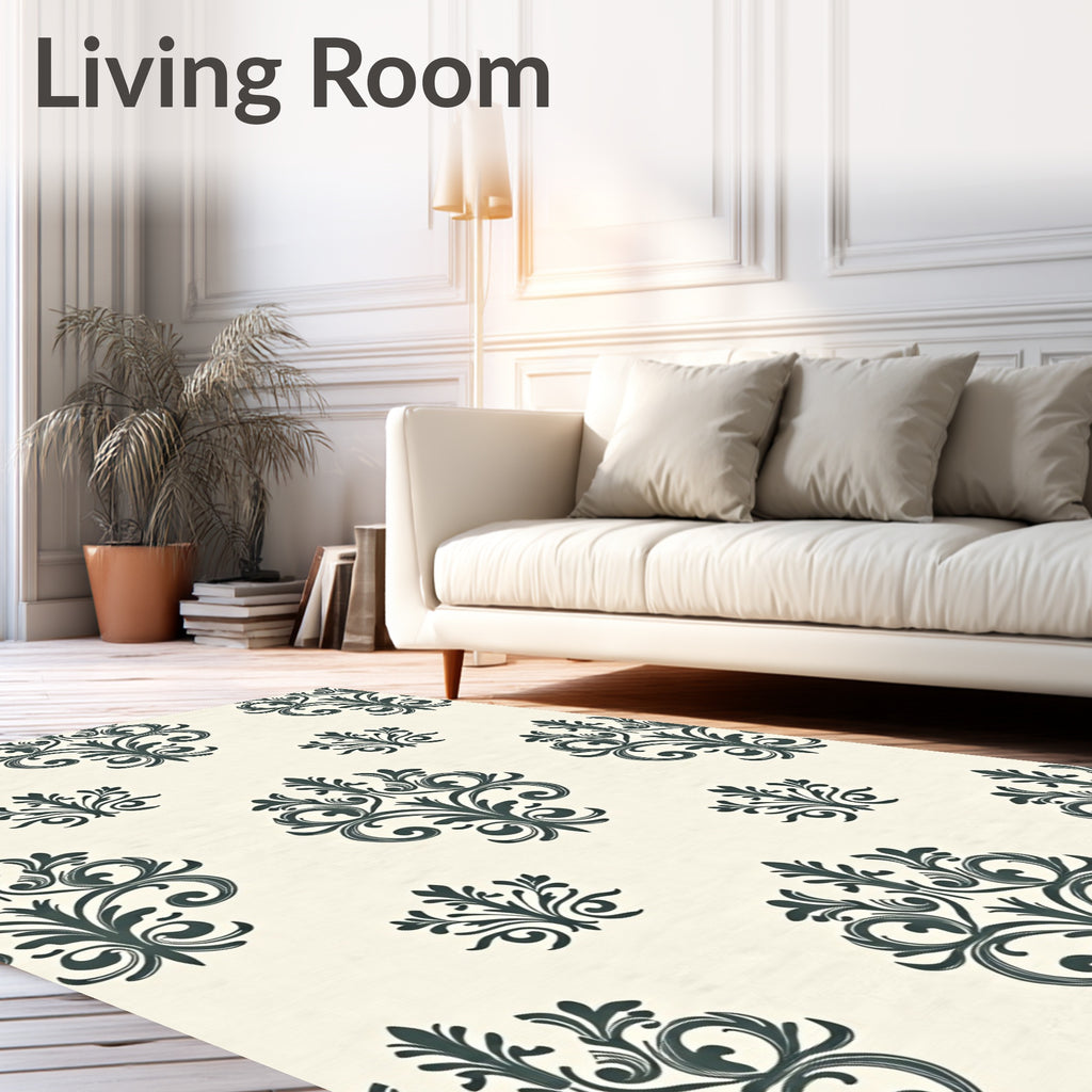 Dark Teal Damask Floral Ornament Rug
