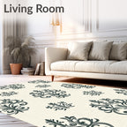 Dark Teal Damask Floral Ornament Rug