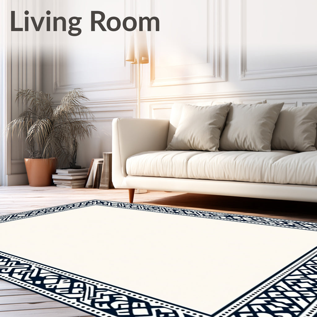Navy Blue Interlocking Geometric Border Rug
