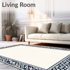 Navy Blue Interlocking Geometric Border Rug