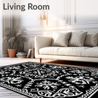 Black white symmetrical starburst medallion Rug