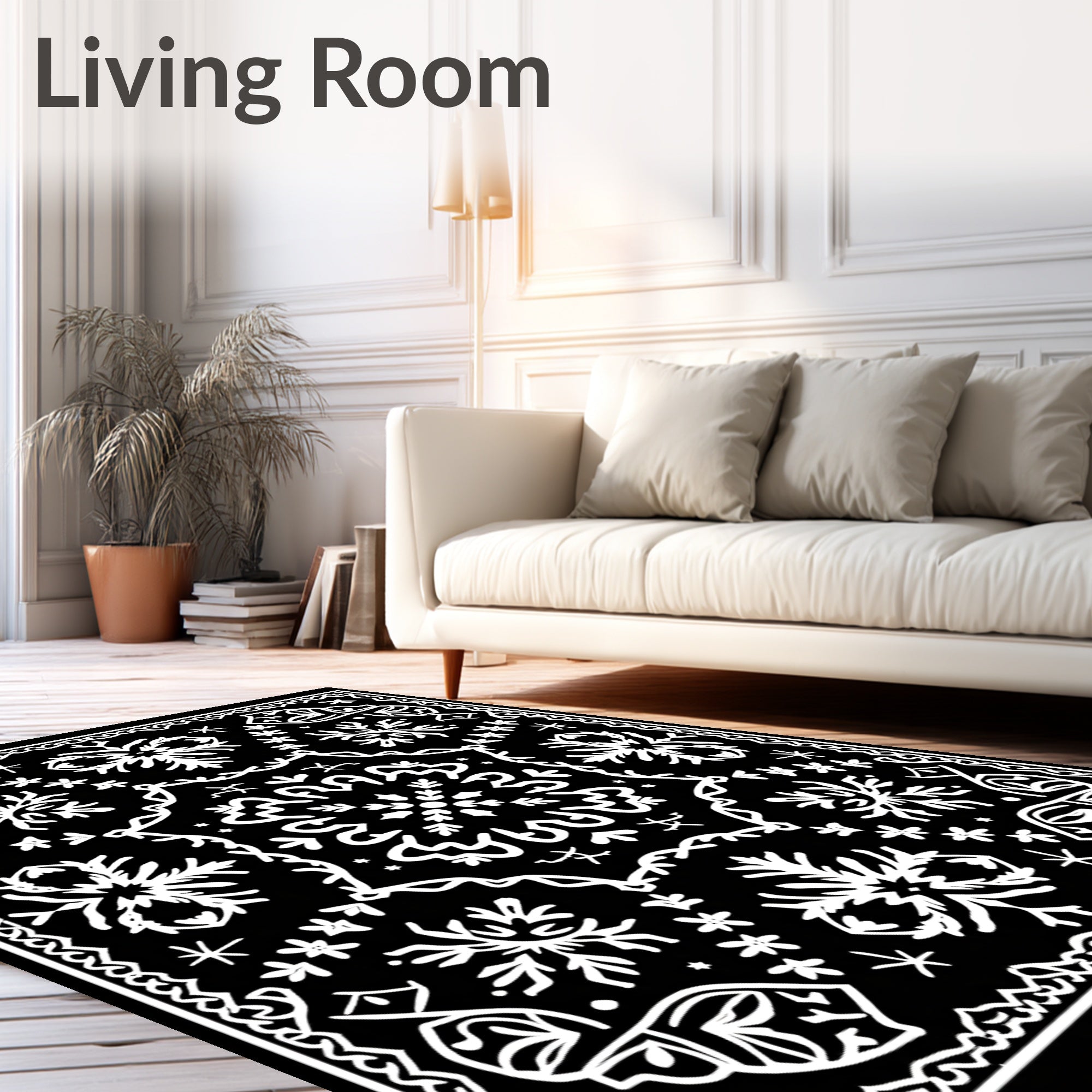 Black white symmetrical starburst medallion Rug